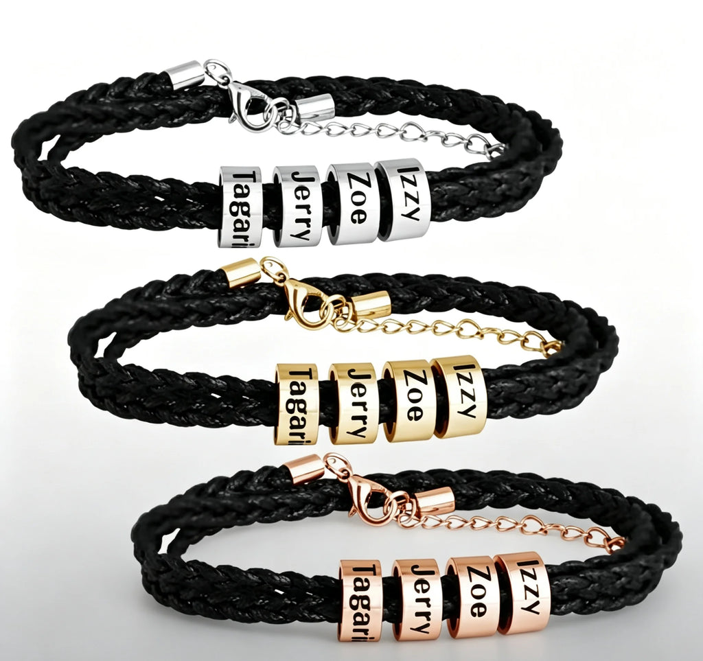 MaiLun 1 pieza Pulsera trenzada para hombre con nombres de familia personalizados, joyería personalizada, regalo para padre o novio