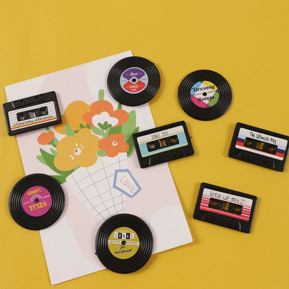 Paquete de 4 Imanes Creativos para Refrigerador con Forma de Disco de Gramófono, Tablero de Mensajes, Recordatorio, Adhesivo para Refrigerador, Decoración para el Hogar y la Cocina