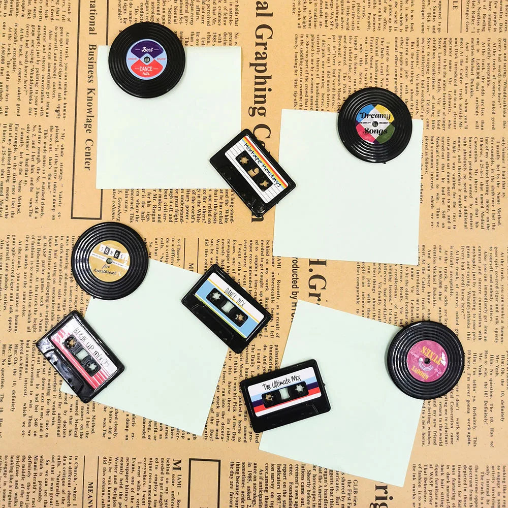 Paquete de 4 Imanes Creativos para Refrigerador con Forma de Disco de Gramófono, Tablero de Mensajes, Recordatorio, Adhesivo para Refrigerador, Decoración para el Hogar y la Cocina