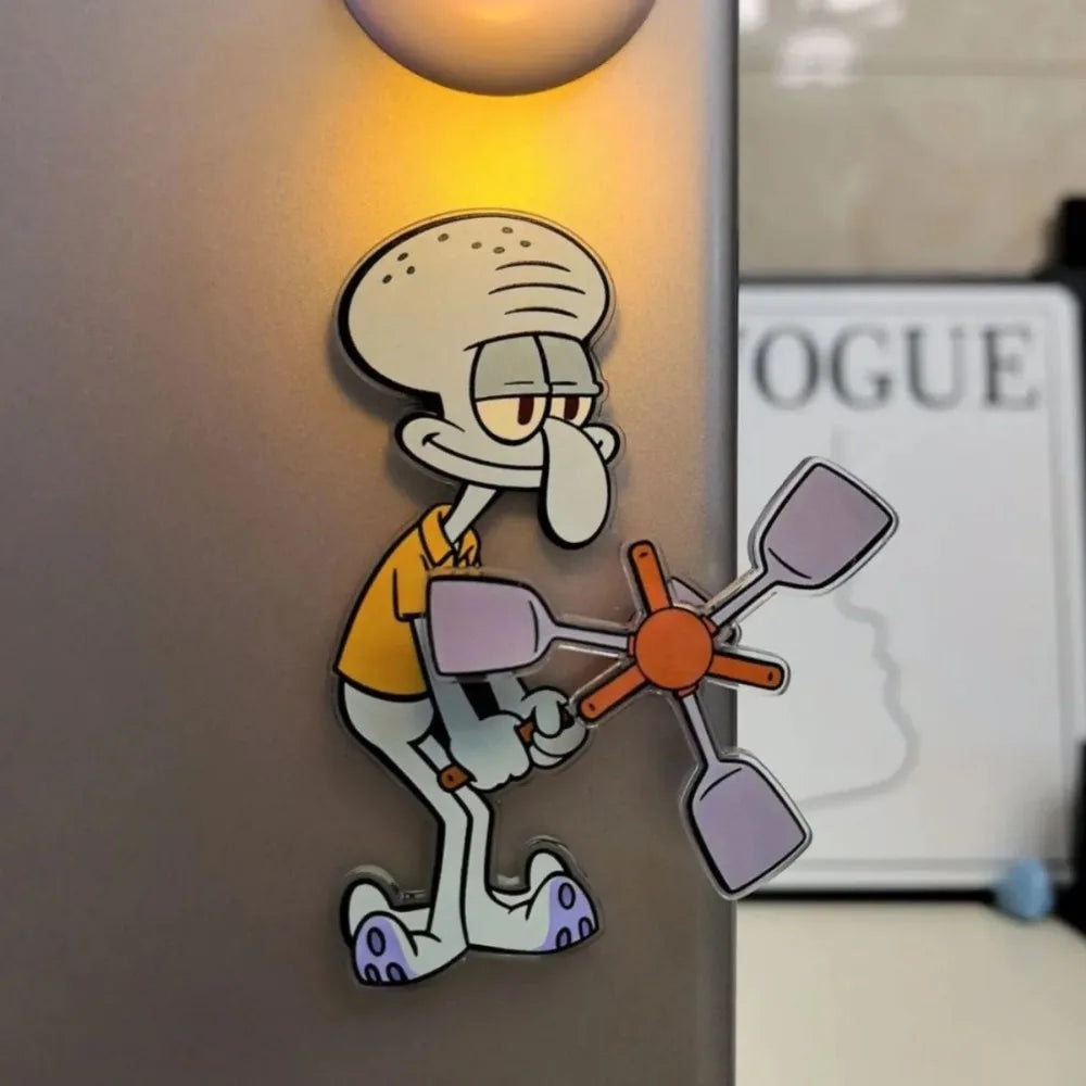 Imán Acrílico para Refrigerador de Bob Esponja Kawaii, Adhesivo Magnético Giratorio Creativo y Bonito de Alta Calidad para Decoración del Hogar, Cocina, Regalo de Cumpleaños