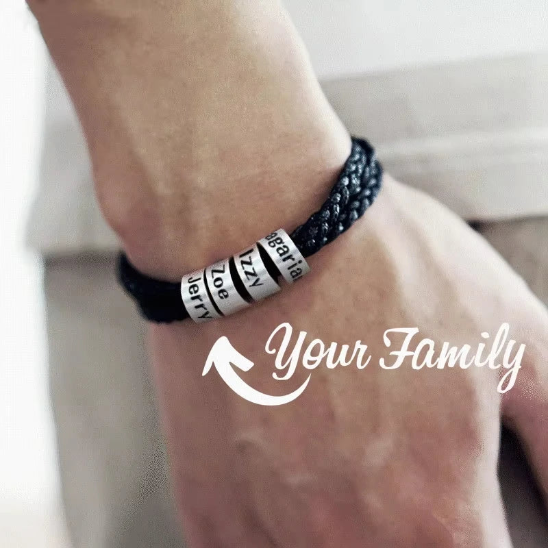 MaiLun 1 pieza Pulsera trenzada para hombre con nombres de familia personalizados, joyería personalizada, regalo para padre o novio