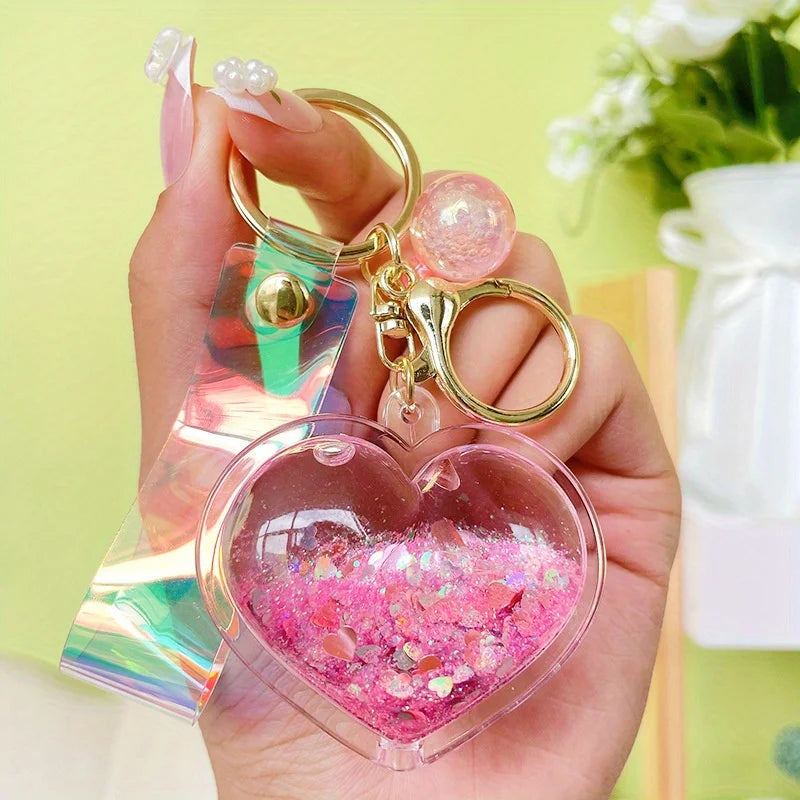 Llavero Creativo de Corazón con Efecto de Arena Movediza, Colgante Pequeño para Bolso, Moderno y Lindo, para Parejas