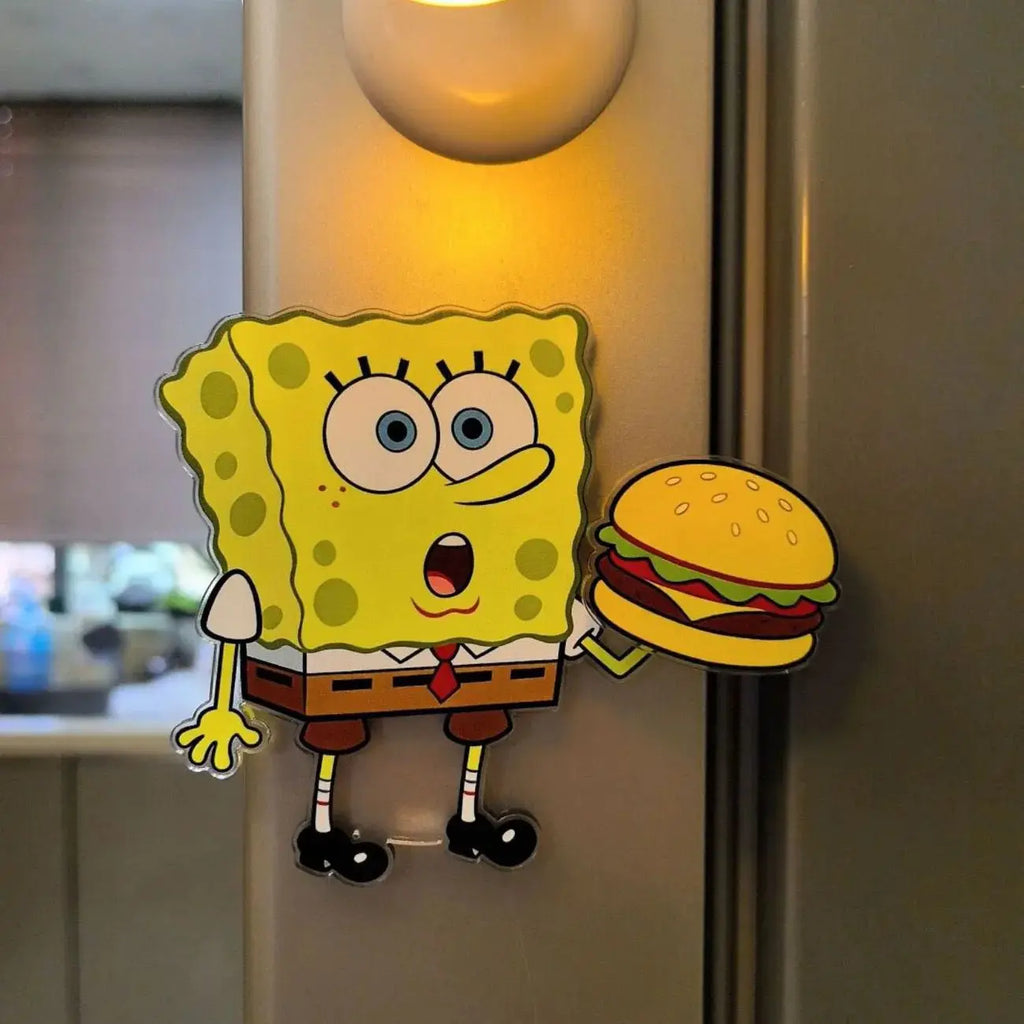 Imán Acrílico para Refrigerador de Bob Esponja Kawaii, Adhesivo Magnético Giratorio Creativo y Bonito de Alta Calidad para Decoración del Hogar, Cocina, Regalo de Cumpleaños