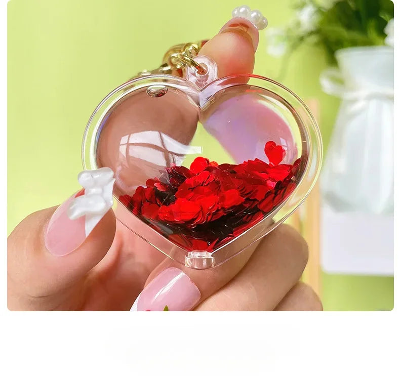 Llavero Creativo de Corazón con Efecto de Arena Movediza, Colgante Pequeño para Bolso, Moderno y Lindo, para Parejas