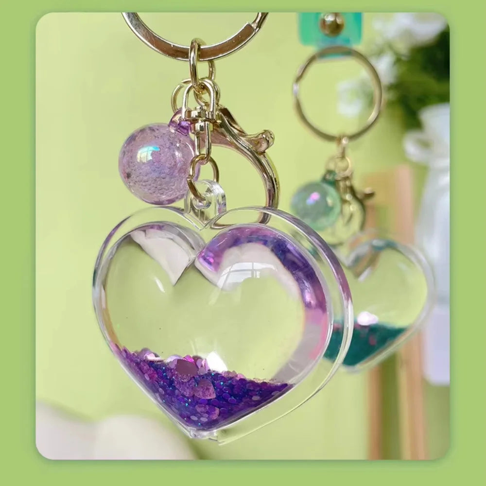 Llavero Creativo de Corazón con Efecto de Arena Movediza, Colgante Pequeño para Bolso, Moderno y Lindo, para Parejas