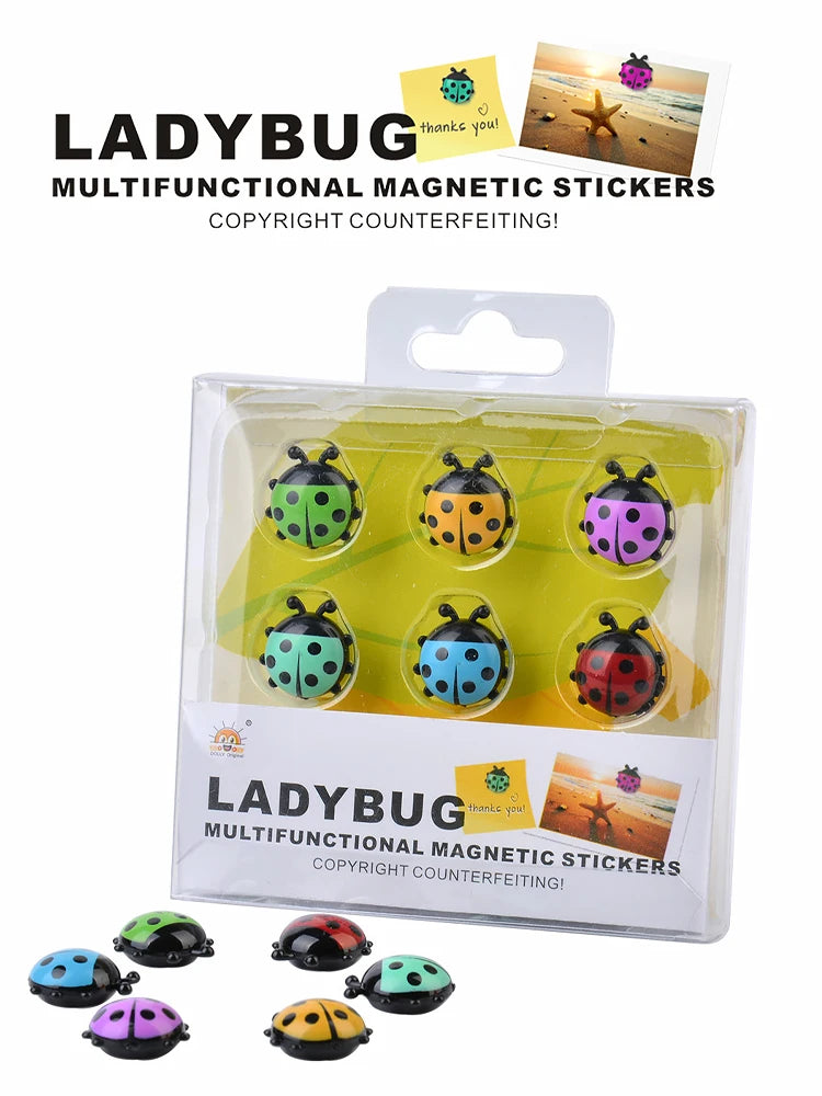 Juego de 6 pegatinas magnéticas para nevera de mariquita, tablero de mensajes de dibujos animados 3D, recordatorio, decoraciones para el hogar, regalo para K