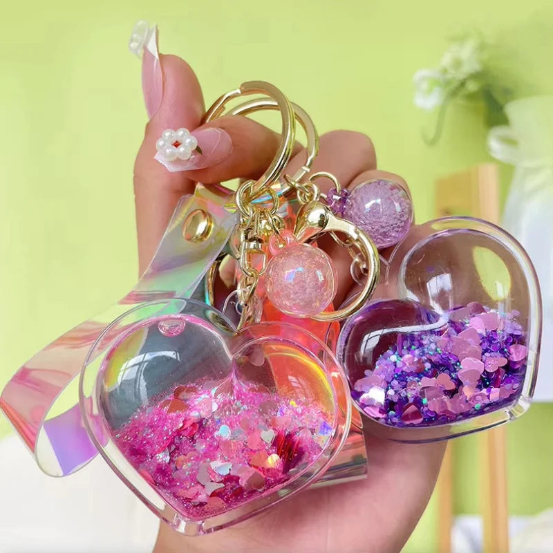 Llavero Creativo de Corazón con Efecto de Arena Movediza, Colgante Pequeño para Bolso, Moderno y Lindo, para Parejas