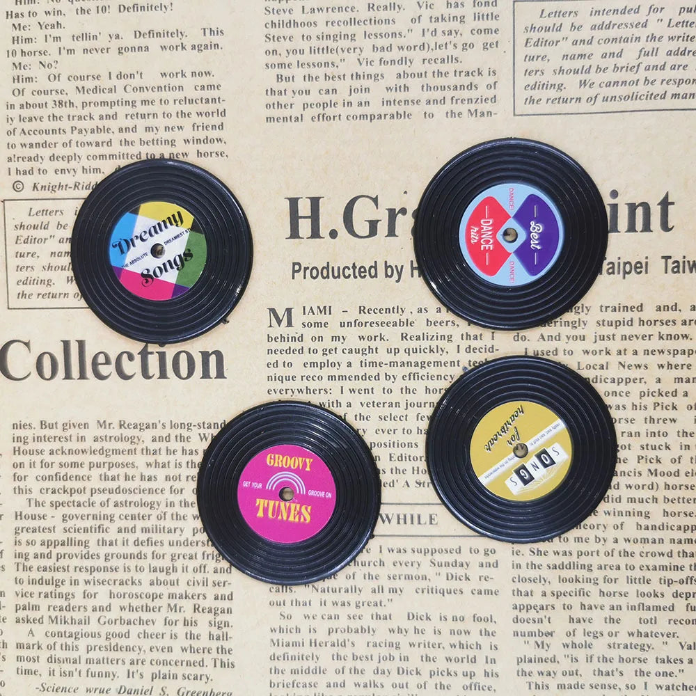 Paquete de 4 Imanes Creativos para Refrigerador con Forma de Disco de Gramófono, Tablero de Mensajes, Recordatorio, Adhesivo para Refrigerador, Decoración para el Hogar y la Cocina