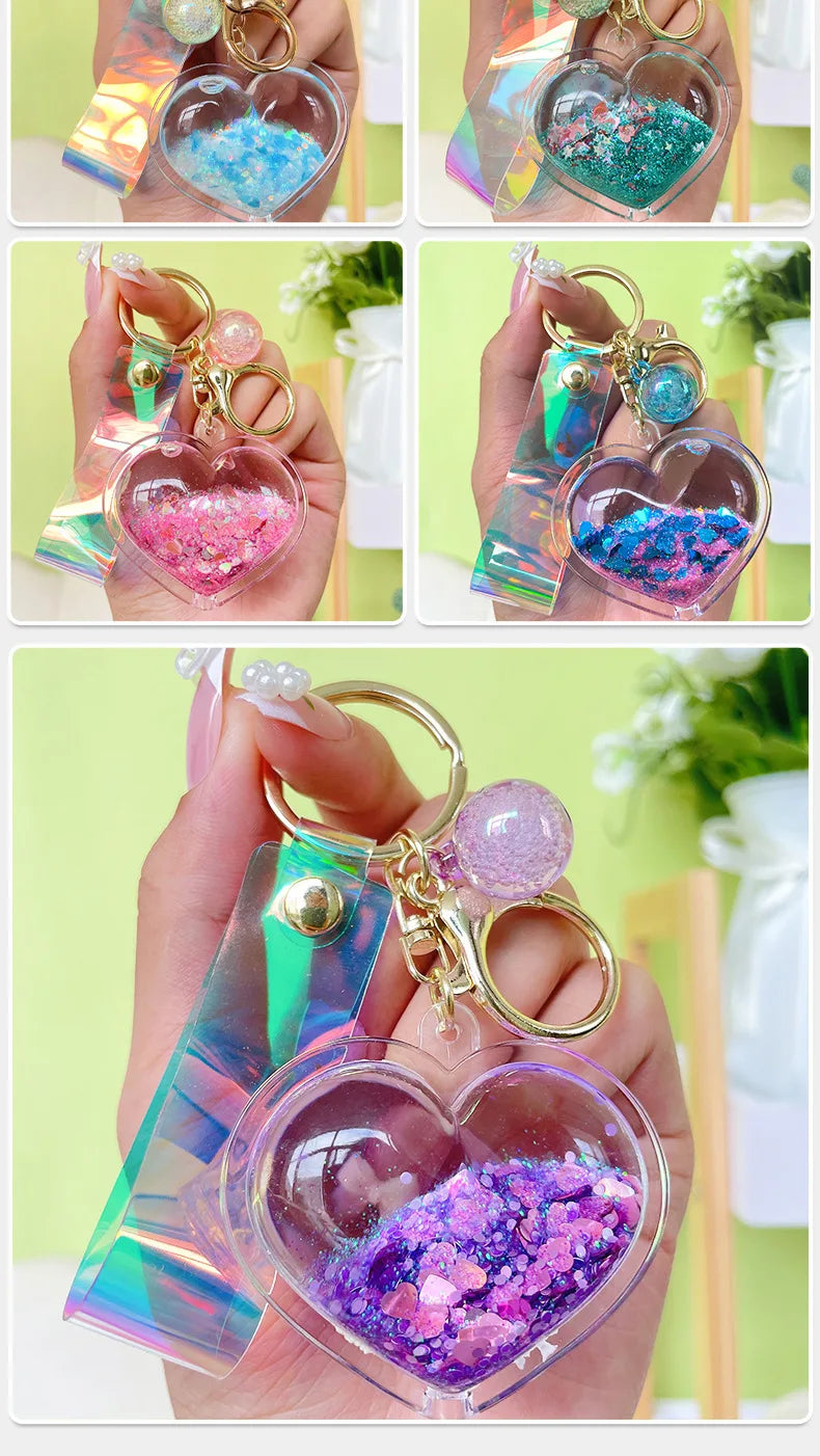 Llavero Creativo de Corazón con Efecto de Arena Movediza, Colgante Pequeño para Bolso, Moderno y Lindo, para Parejas