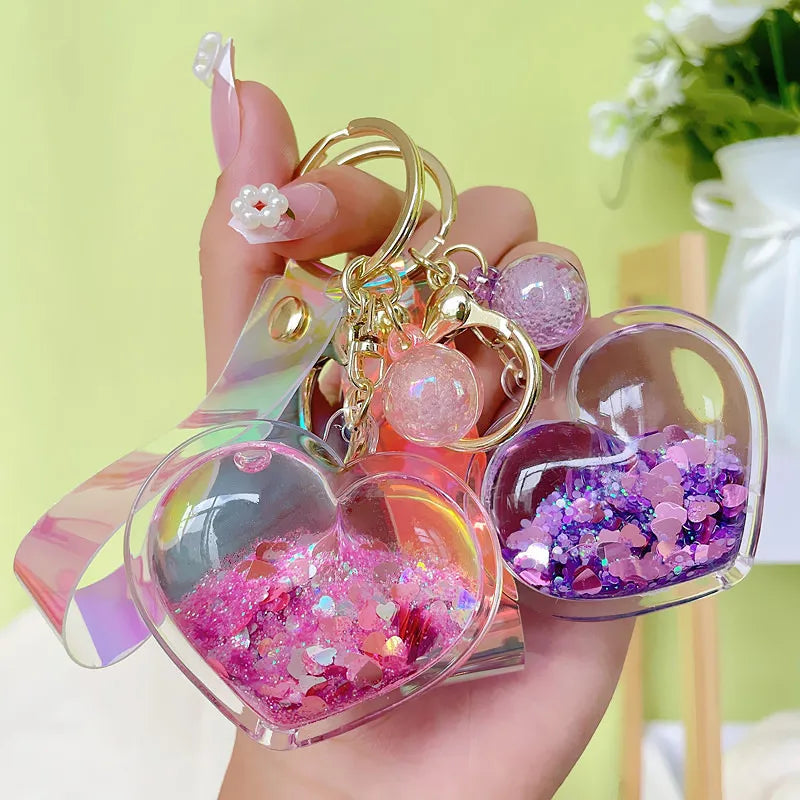 Llavero Creativo de Corazón con Efecto de Arena Movediza, Colgante Pequeño para Bolso, Moderno y Lindo, para Parejas