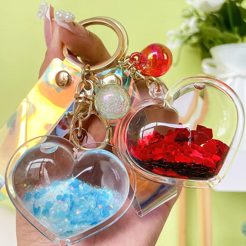 Llavero Creativo de Corazón con Efecto de Arena Movediza, Colgante Pequeño para Bolso, Moderno y Lindo, para Parejas