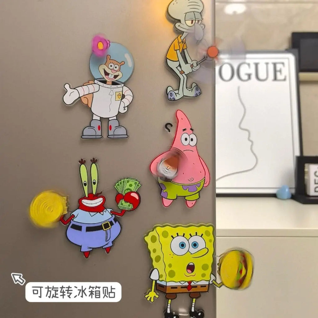 Imán Acrílico para Refrigerador de Bob Esponja Kawaii, Adhesivo Magnético Giratorio Creativo y Bonito de Alta Calidad para Decoración del Hogar, Cocina, Regalo de Cumpleaños