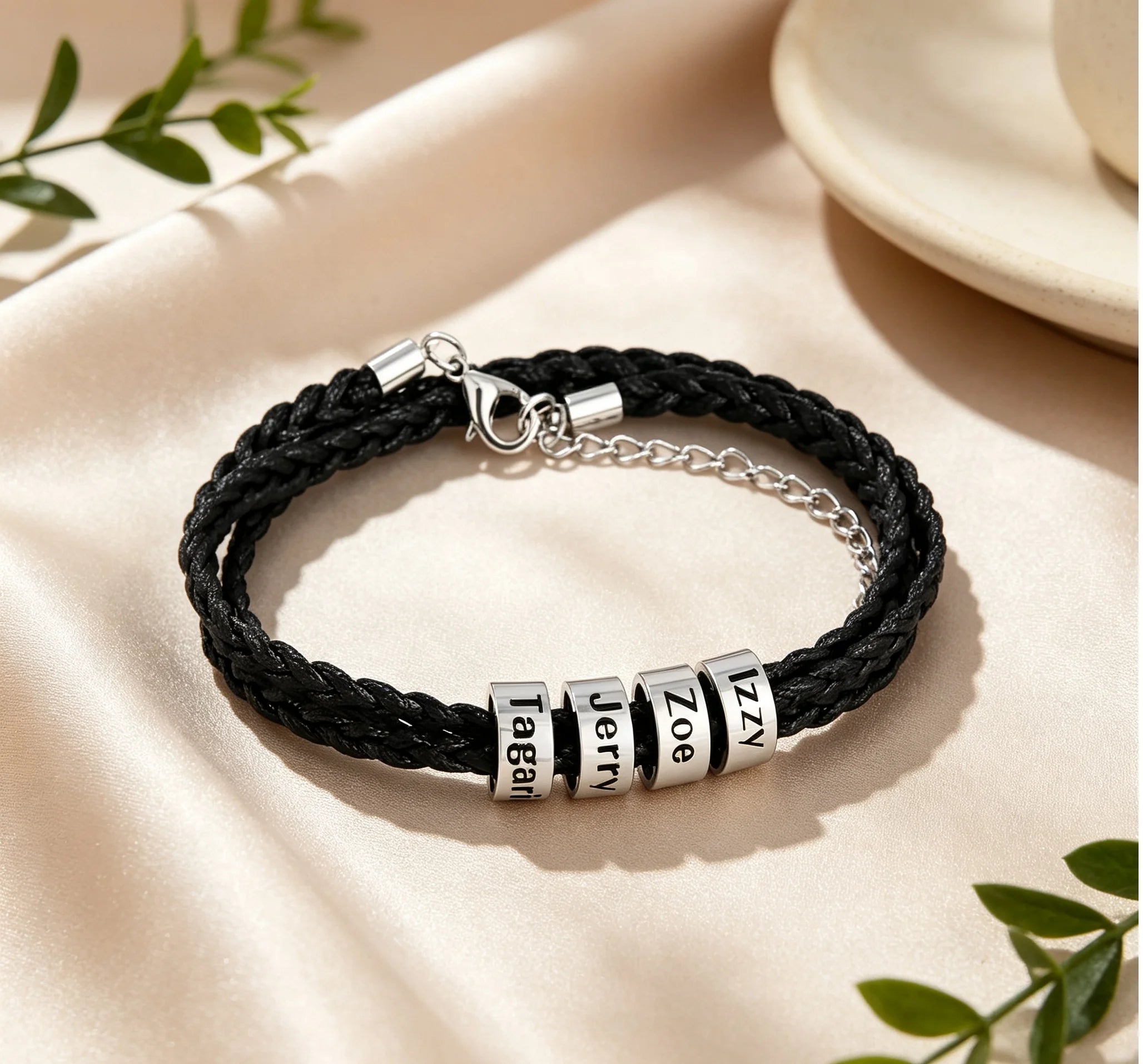 MaiLun 1 pieza Pulsera trenzada para hombre con nombres de familia personalizados, joyería personalizada, regalo para padre o novio