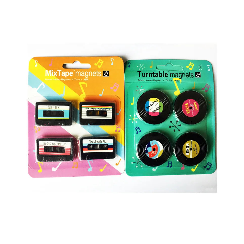 Paquete de 4 Imanes Creativos para Refrigerador con Forma de Disco de Gramófono, Tablero de Mensajes, Recordatorio, Adhesivo para Refrigerador, Decoración para el Hogar y la Cocina