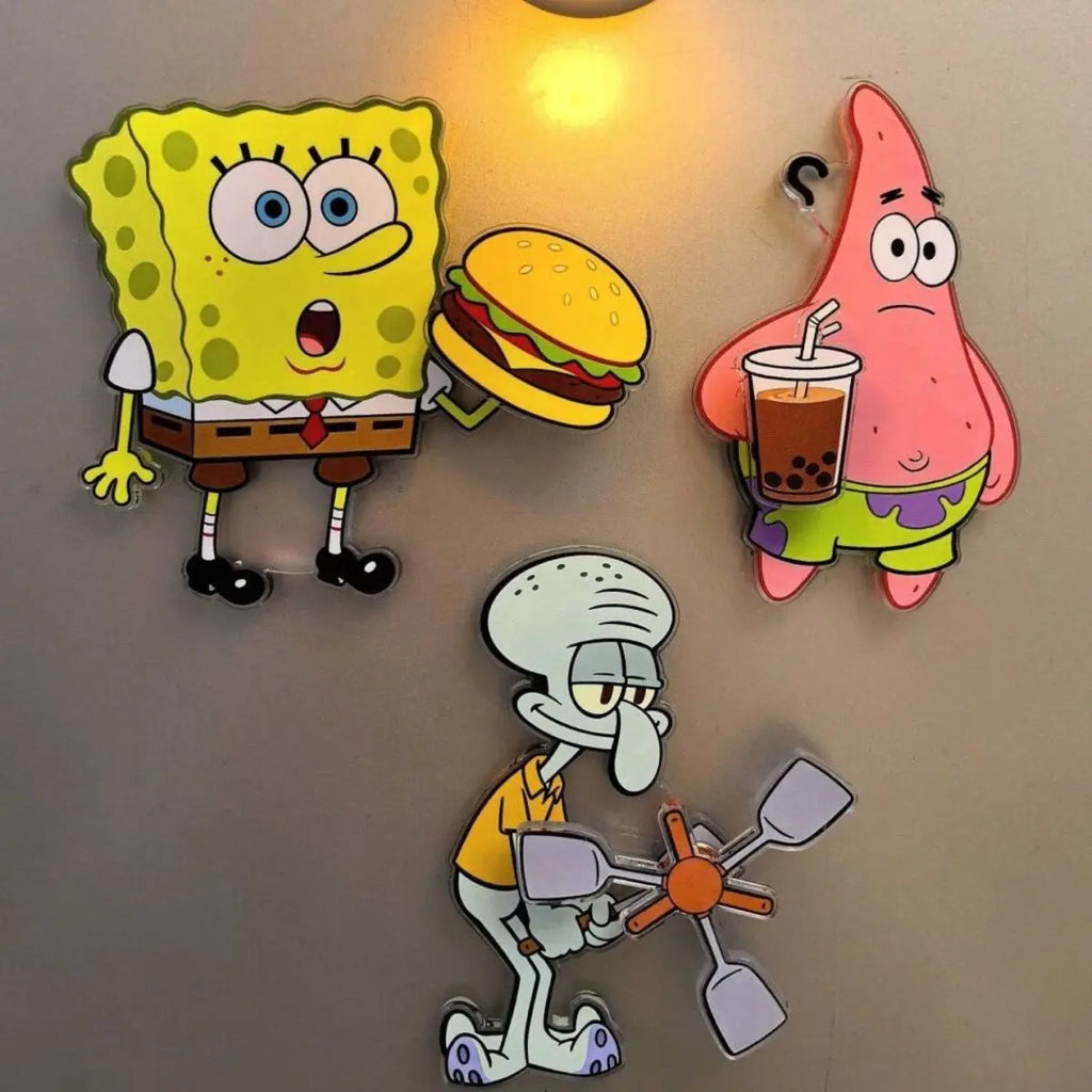 Imán Acrílico para Refrigerador de Bob Esponja Kawaii, Adhesivo Magnético Giratorio Creativo y Bonito de Alta Calidad para Decoración del Hogar, Cocina, Regalo de Cumpleaños