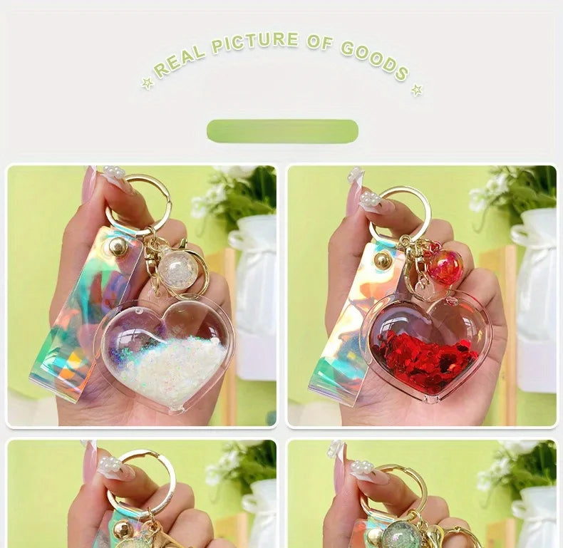 Llavero Creativo de Corazón con Efecto de Arena Movediza, Colgante Pequeño para Bolso, Moderno y Lindo, para Parejas