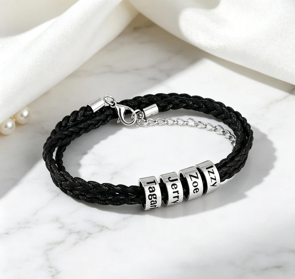 MaiLun 1 pieza Pulsera trenzada para hombre con nombres de familia personalizados, joyería personalizada, regalo para padre o novio