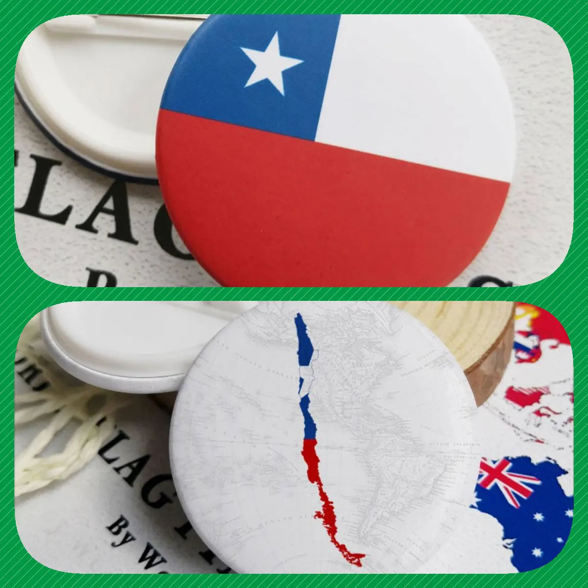 Broches de flores con emblema de bandera de mapa de Chile, insignias, alfileres de solapa
