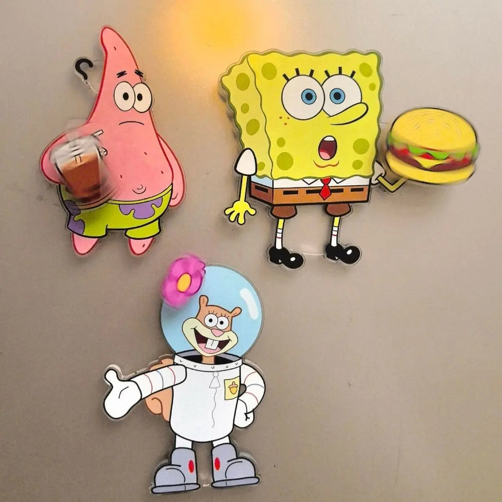 Imán Acrílico para Refrigerador de Bob Esponja Kawaii, Adhesivo Magnético Giratorio Creativo y Bonito de Alta Calidad para Decoración del Hogar, Cocina, Regalo de Cumpleaños