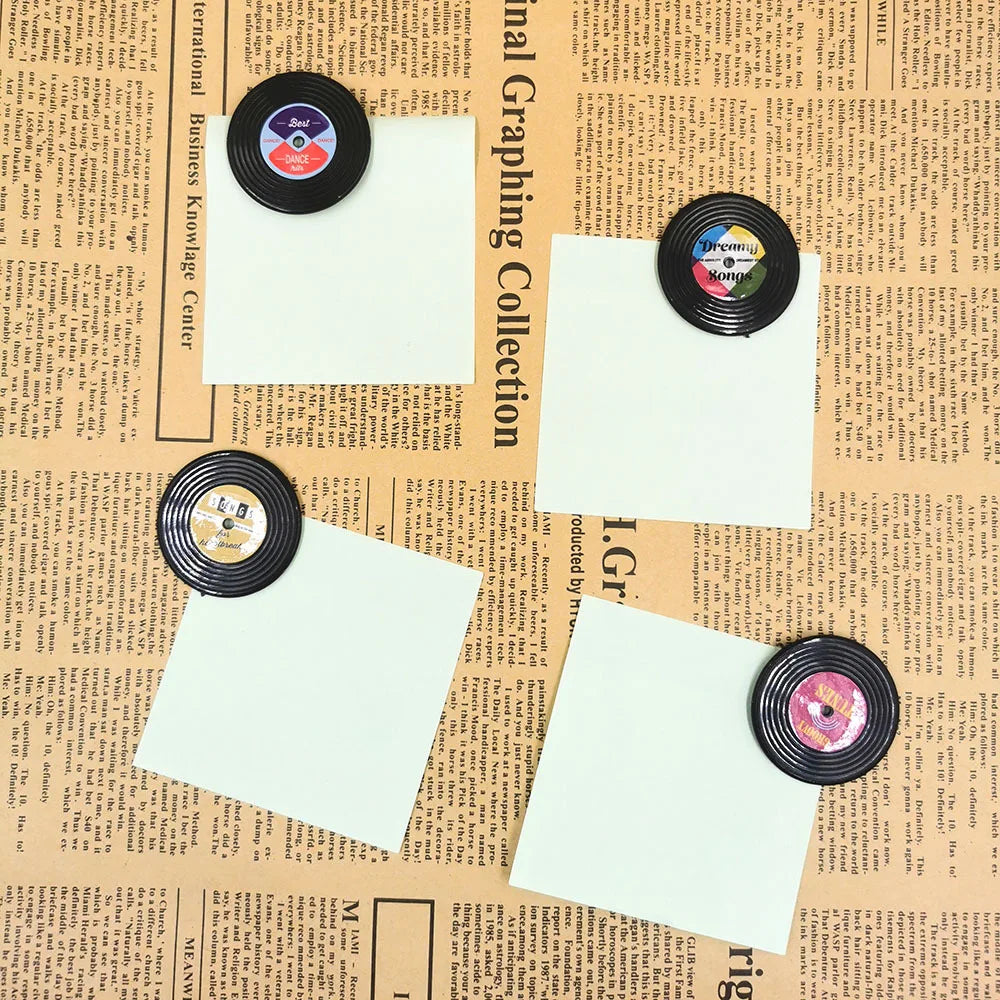 Paquete de 4 Imanes Creativos para Refrigerador con Forma de Disco de Gramófono, Tablero de Mensajes, Recordatorio, Adhesivo para Refrigerador, Decoración para el Hogar y la Cocina